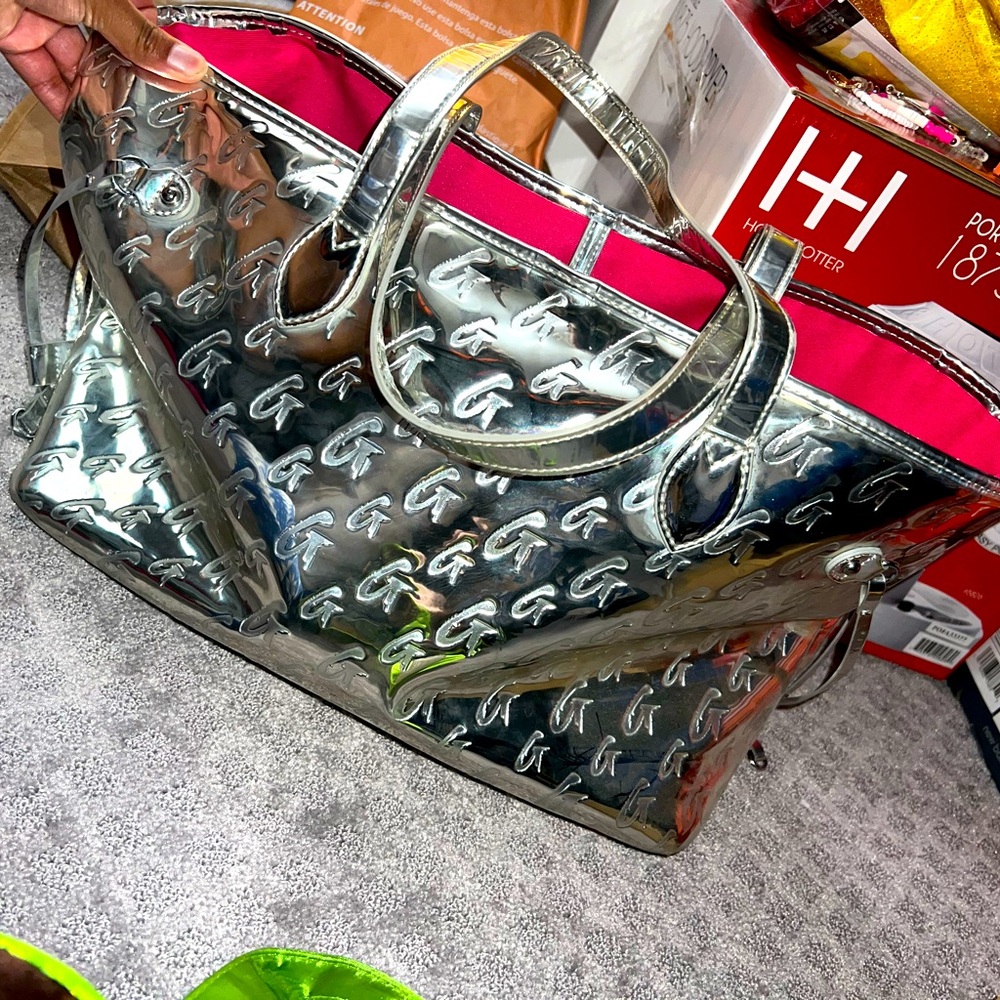 Monogram glam tote metallic silver